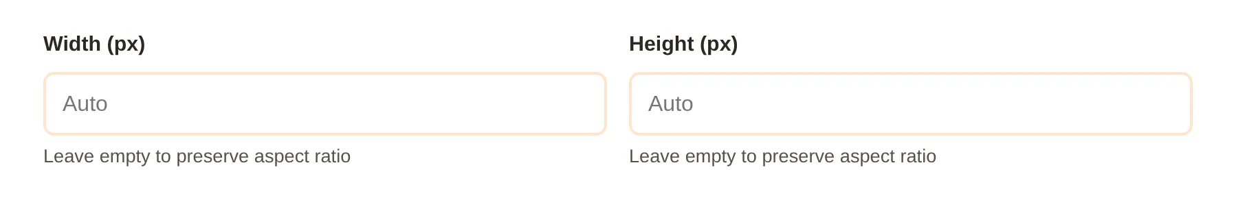 Width and height input fields for resizing images